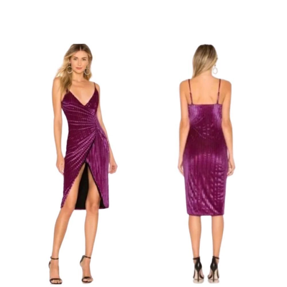 House Of Harlow X Revolve Alvaro Dress Deep Magenta Velvet Wrap Midi